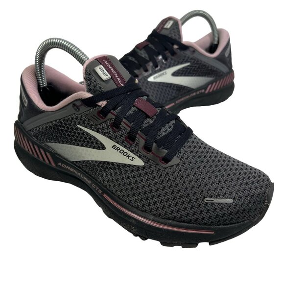 Brooks Adrenaline GTS 22 Shoes Women's 7.5 B Black Gray Pink Running Sneakers - Picture 1 of 9